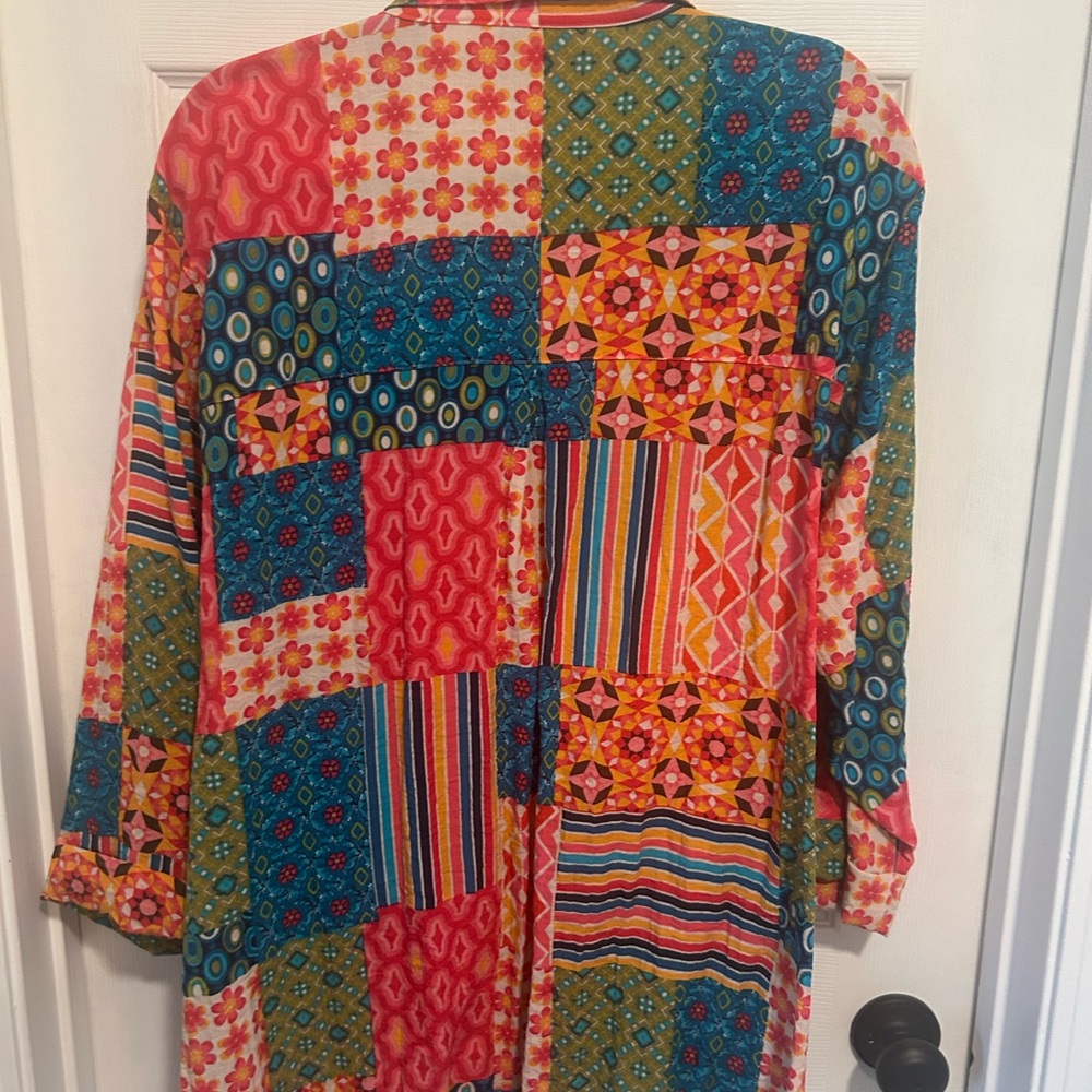 Colorful Patchwork Button-Up Blouse - image 2